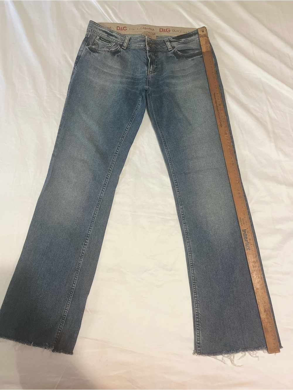D&G Women's Medium Wash Flare Jeans with Raw Edge